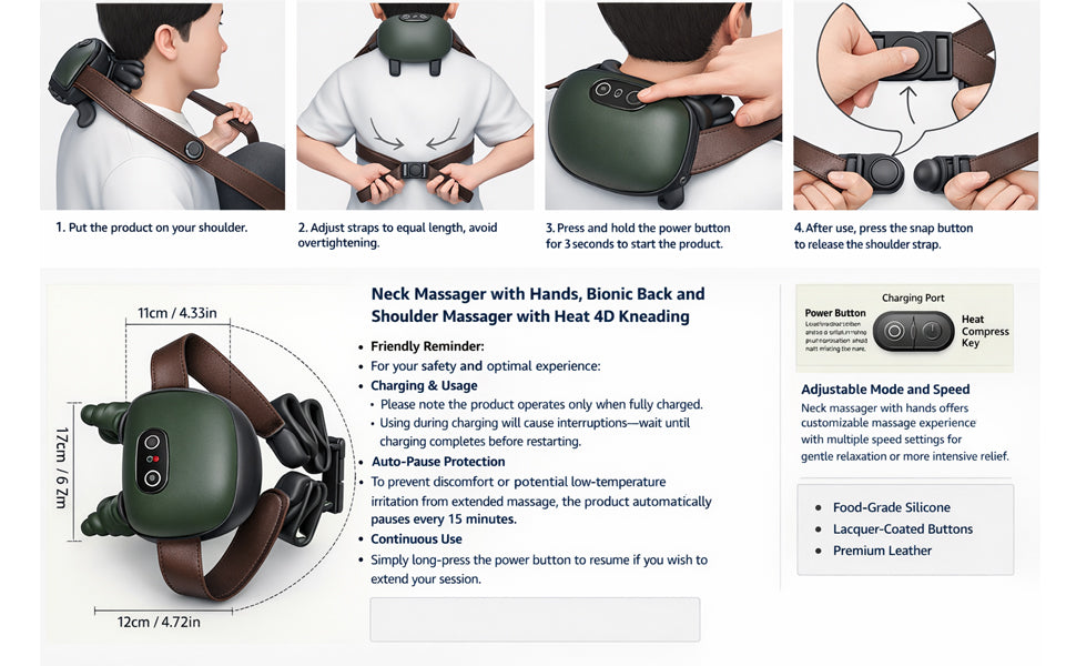 Shoulder and Neck Massager, Simulates a Real Palm Warm Massage for Comfort, Relaxing Muscle Tension (Green)